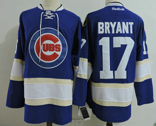 Men's Chicago Cubs #17 Kris Bryant with Blackhawks Logo Blue Adidas Stitched NHL Reebok Hockey Jersey