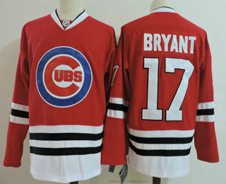 Men's Chicago Cubs #17 Kris Bryant with Blackhawks Logo Red Adidas Stitched NHL Reebok Hockey Jersey