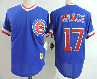 Men's Chicago Cubs #17 Mark Grace Retired Blue Pullover Stitched Baseball Jersey