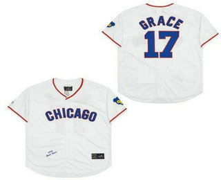 Men's Chicago Cubs #17 Mark Grace White 1988 Throwback Jersey