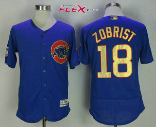 Men's Chicago Cubs #18 Ben Zobrist Blue World Series Champions Gold Stitched MLB Majestic 2017 Flex Base Jersey