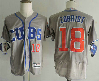 Men's Chicago Cubs #18 Ben Zobrist Gray CUBS 2016 Flexbase Majestic Baseball Jersey