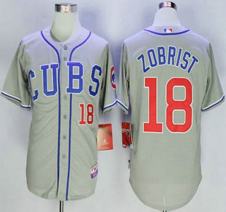 Men's Chicago Cubs #18 Ben Zobrist Grey Alternate Road Cool Base Jersey