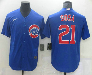 Men's Chicago Cubs #21 Sammy Sosa Blue Stitched MLB Cool Base Nike Jersey