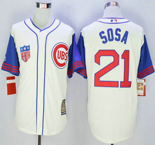 Men's Chicago Cubs #21 Sammy Sosa Cream Blue 1942 Turn Back The Clock Jersey