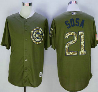 Men's Chicago Cubs #21 Sammy Sosa Green Camo New Cool Base Jersey