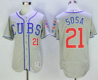 Men's Chicago Cubs #21 Sammy Sosa Retired Gray CUBS Stitched MLB 2016 Majestic Flex Base Jersey