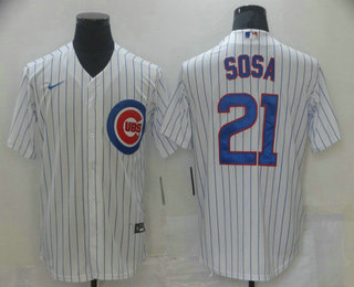 Men's Chicago Cubs #21 Sammy Sosa White Stitched MLB Cool Base Nike Jersey