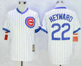 Men's Chicago Cubs #22 Jason Heyward White Pullover Majestic Cooperstown Collection Throwback Jersey