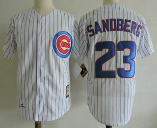 Men's Chicago Cubs #23 Ryne Sandberg 1990 White Stitched MLB Throwback Jersey By Mitchell & Ness