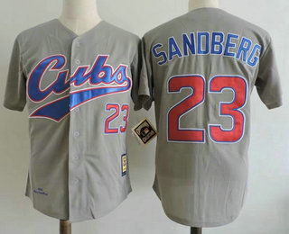 Men's Chicago Cubs #23 Ryne Sandberg 1994 Grey Stitched MLB Throwback Jersey By Mitchell & Ness