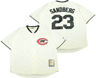 Men's Chicago Cubs #23 Ryne Sandberg Cream 1916 Turn Back the Clock Stitched MLB Cooperstown Collection Jersey