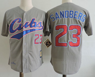 Men's Chicago Cubs #23 Ryne Sandberg Gray Road 1994 Throwback Cooperstown Collection Stitched MLB Mitchell & Ness Jersey