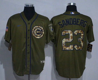 Men's Chicago Cubs #23 Ryne Sandberg Green Salute To Service Stitched MLB Cool Base Nike Jersey