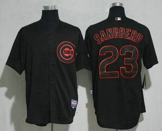 Men's Chicago Cubs #23 Ryne Sandberg Lights Out Black Pinstripe Stitched MLB Majestic Cool Base Jersey