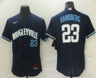 Men's Chicago Cubs #23 Ryne Sandberg Navy Blue 2021 City Connect Stitched MLB Flex Base Nike Jersey