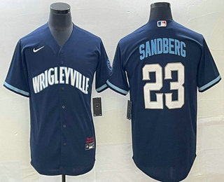 Men's Chicago Cubs #23 Ryne Sandberg Navy City Connect Cool Base Stitched Jersey