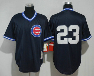 Men's Chicago Cubs #23 Ryne Sandberg No Name Navy Blue Pullover Throwback Jersey By Mitchell & Ness