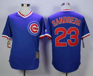 Men's Chicago Cubs #23 Ryne Sandberg Retired Blue Pullover Cooperstown Collection Mitchell & Ness Jersey by Majestic