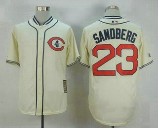 Men's Chicago Cubs #23 Ryne Sandberg Retired Cream 1929 Majestic Cooperstown Collection Throwback Jersey