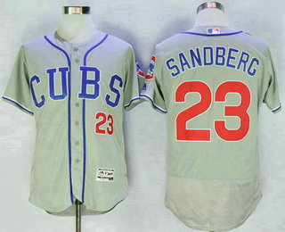 Men's Chicago Cubs #23 Ryne Sandberg Retired Gray CUBS Stitched MLB 2016 Majestic Flex Base Jersey