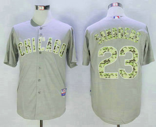 Men's Chicago Cubs #23 Ryne Sandberg Retired Gray With Camo Baseball Jersey