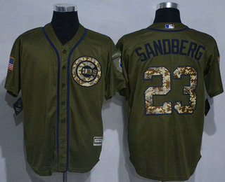 Men's Chicago Cubs #23 Ryne Sandberg Retired Green Salute to Service Cool Base Stitched MLB Jersey