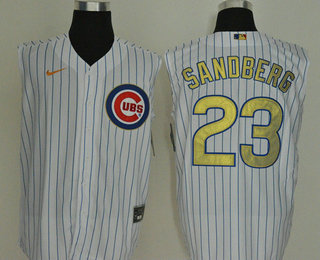 Men's Chicago Cubs #23 Ryne Sandberg White Gold 2020 Cool and Refreshing Sleeveless Fan Stitched MLB Nike Jersey