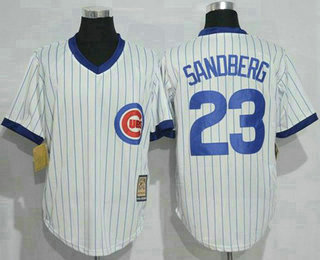 Men's Chicago Cubs #23 Ryne Sandberg White Strip Home Cooperstown Stitched MLB Jersey