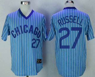 Men's Chicago Cubs #27 Addison Russell 1984 Light Blue Cooperstown Collection Jersey By Majestic