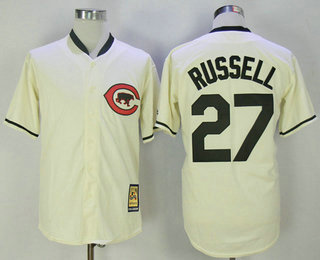 Men's Chicago Cubs #27 Addison Russell Cream Turn Back the Clock Stitched MLB Majestic Cooperstown Collection Jersey