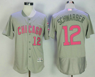 Men's Chicago Cubs #27 Addison Russell Gray with Pink Mother's Day Stitched MLB Majestic Flex Base Jersey