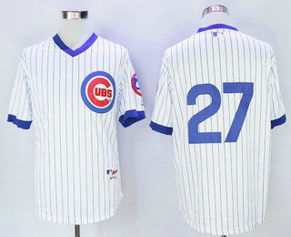 Men's Chicago Cubs #27 Addison Russell No Name White Pullover 1988 Majestic Baseball Jersey