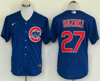 Men's Chicago Cubs #27 Seiya Suzuki Blue Stitched MLB Cool Base Nike Jersey