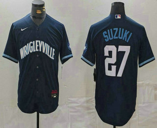 Men's Chicago Cubs #27 Seiya Suzuki Navy City Connect Cool Base Stitched Jersey