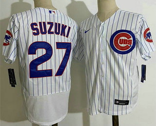 Men's Chicago Cubs #27 Seiya Suzuki White Stitched MLB Flex Base Nike Jersey