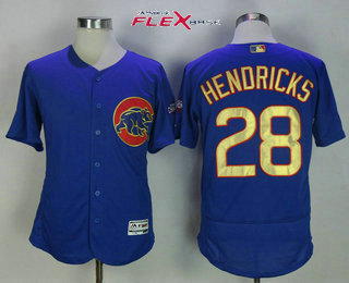 Men's Chicago Cubs #28 Kyle Hendricks Blue World Series Champions Gold Stitched MLB Majestic 2017 Flex Base Jersey