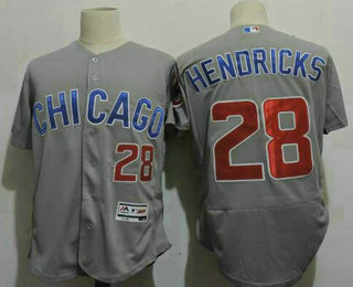 Men's Chicago Cubs #28 Kyle Hendricks Gray Road Stitched MLB 2016 Majestic Flex Base Jersey