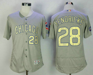 Men's Chicago Cubs #28 Kyle Hendricks Grey World Series Champions Gold Stitched MLB Majestic 2017 Flex Base Jersey