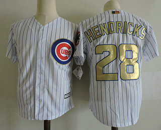 Men's Chicago Cubs #28 Kyle Hendricks White World Series Champions Gold Stitched MLB Majestic 2017 Cool Base Jersey