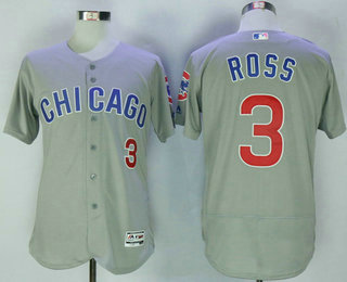 Men's Chicago Cubs #3 David Ross Gray Road Stitched MLB 2016 Majestic Flex Base Jersey