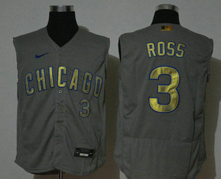 Men's Chicago Cubs #3 David Ross Grey Gold 2020 Cool and Refreshing Sleeveless Fan Stitched Flex Nike Jersey