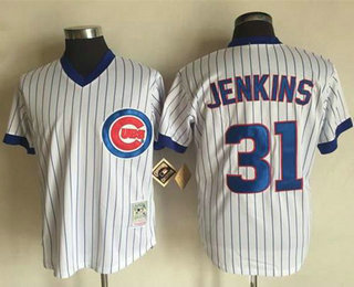 Men's Chicago Cubs #31 Fergie Jenkins White Strip Mitchell And Ness Throwback Stitched MLB Jersey