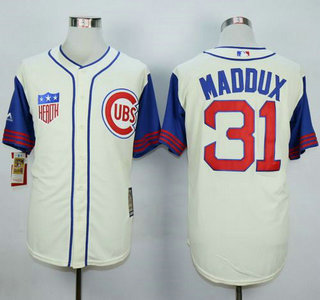 Men's Chicago Cubs #31 Greg Maddux  Cream With Blue 1942 Turn Back The Clock Jersey