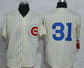 Men's Chicago Cubs #31 Greg Maddux 1969 Cream Stitched MLB Throwback Jersey By Mitchell & Ness