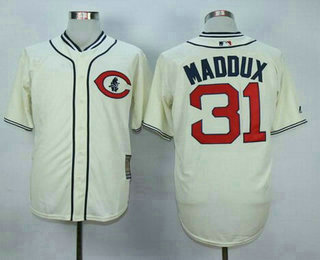 Men's Chicago Cubs #31 Greg Maddux Retired Cream 1929 Majestic Cooperstown Collection Throwback Jersey