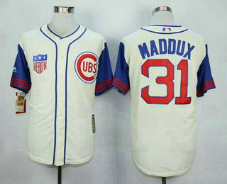 Men's Chicago Cubs #31 Greg Maddux Retired Cream 1942 Majestic Cooperstown Collection Throwback Jersey