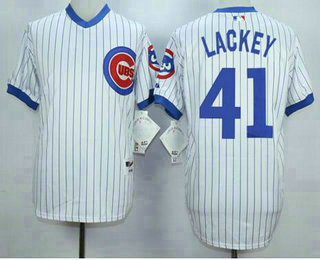 Men's Chicago Cubs #41 John Lackey Home White Pullover Cooperstown Jersey