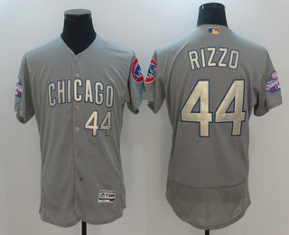 Men's Chicago Cubs #44 Anthony Rizzo Gray World Series Champions Gold Stitched MLB Majestic 2017 Flex Base Jersey