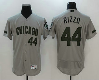 Men's Chicago Cubs #44 Anthony Rizzo Gray with Green Memorial Day Stitched MLB Majestic Flex Base Jersey